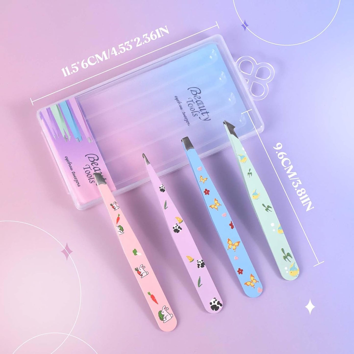 FADLASH Professional Multicolor Tweezers 4Pcs High Precision Stainless Steel Eyebrow Tweezers for Facial Hair, Eyebrow Grooming, Ingrown Hair Splinter Removal Suitable for Women and Men