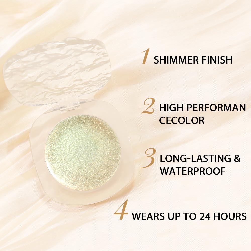 Light Green Cream Glitter Shimmer Metallic Eyeshadow Palette Makeup, Natural Single Mini Instant Holographic Eyeshadow For Women Halloween Birthday Party Wear, Sombras Crema Para Ojos