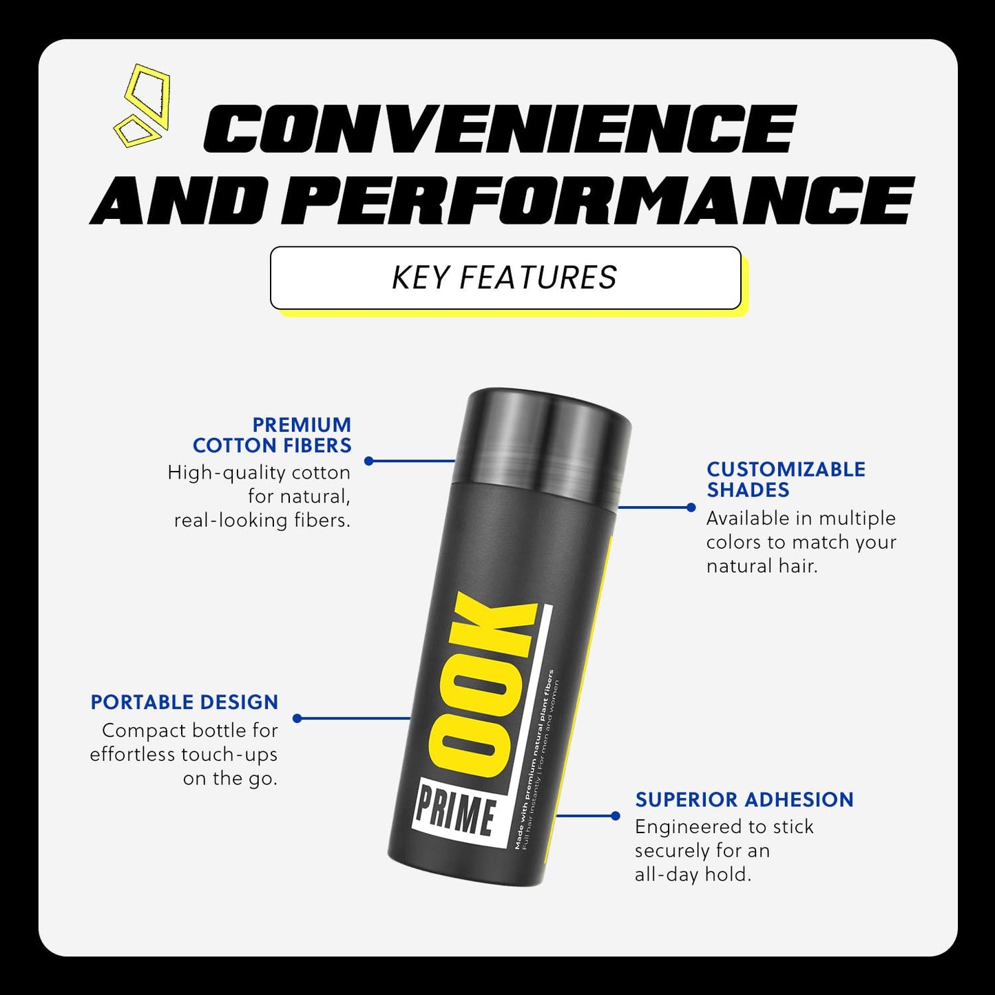 PrimeLook Hair Building Fibers, Luxurious Building Fibers for Thinning Hair, Superior Formula for Men & Women, Instant Volume, Matches Colors (27.5g, White)