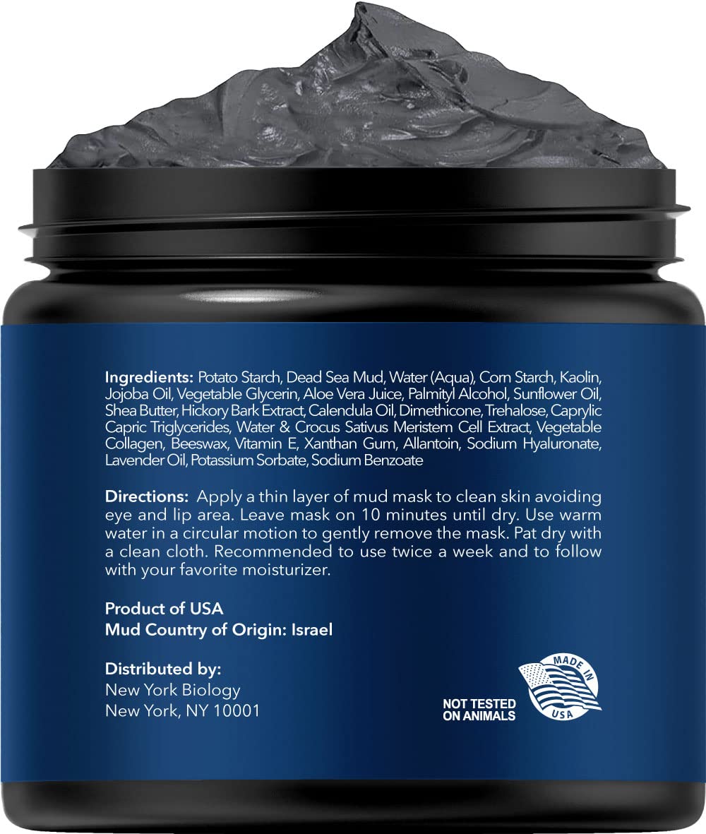 New York Biology Dead Sea Mud Mask for Face, Body | with Stem Cell and Collagen | Spa Quality Pore Refiner for Oily Skin | Natural Skincare for Women, Men | Tighten Skin | 4 oz