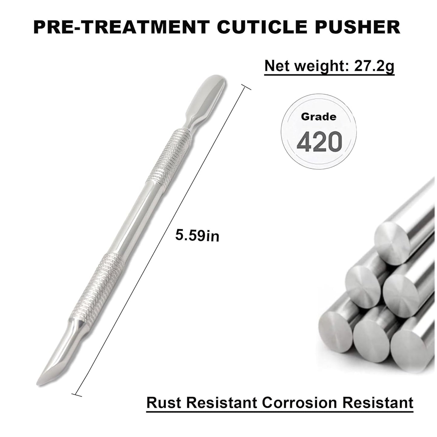 Pre-treatment Cuticle Pusher, Russian Prep Nail Pushers, Dual Ended Cuticle Remover with 100/180 Grit Sandpaper Sheets, Nail Care for Manicure Pedicure Nail Art