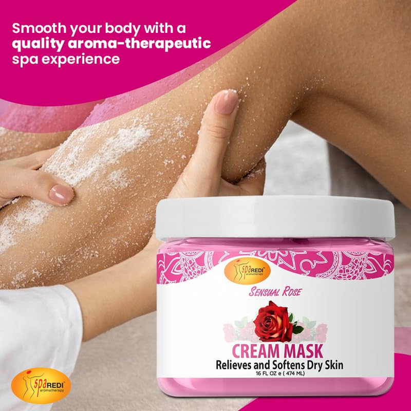 SPA REDI - Body and Foot Cream Mask, Sensual Rose, 16 Oz - Pedicure Massage for Tired Feet and Body, Hydrating, Fresh Skin - Infused with Hyaluronic Acid, Amino Acids, Panthenol, Comfrey Extract
