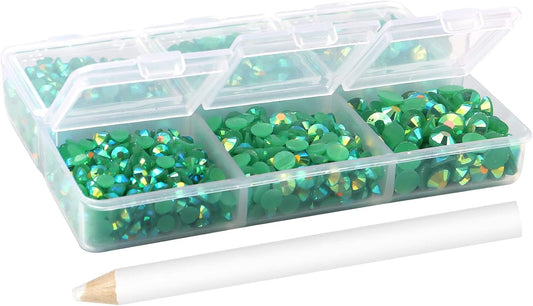 Multi Size 3mm 4mm 5mm Rhinestones Set for Nails Crafts Dark Green Non Hotfix Rhinestones Nail Gems Rhinestone Jelly AB&Round Flat Back Resin Rhinestone for Makeup Clothes Shoes Eyes Bottles Crafts