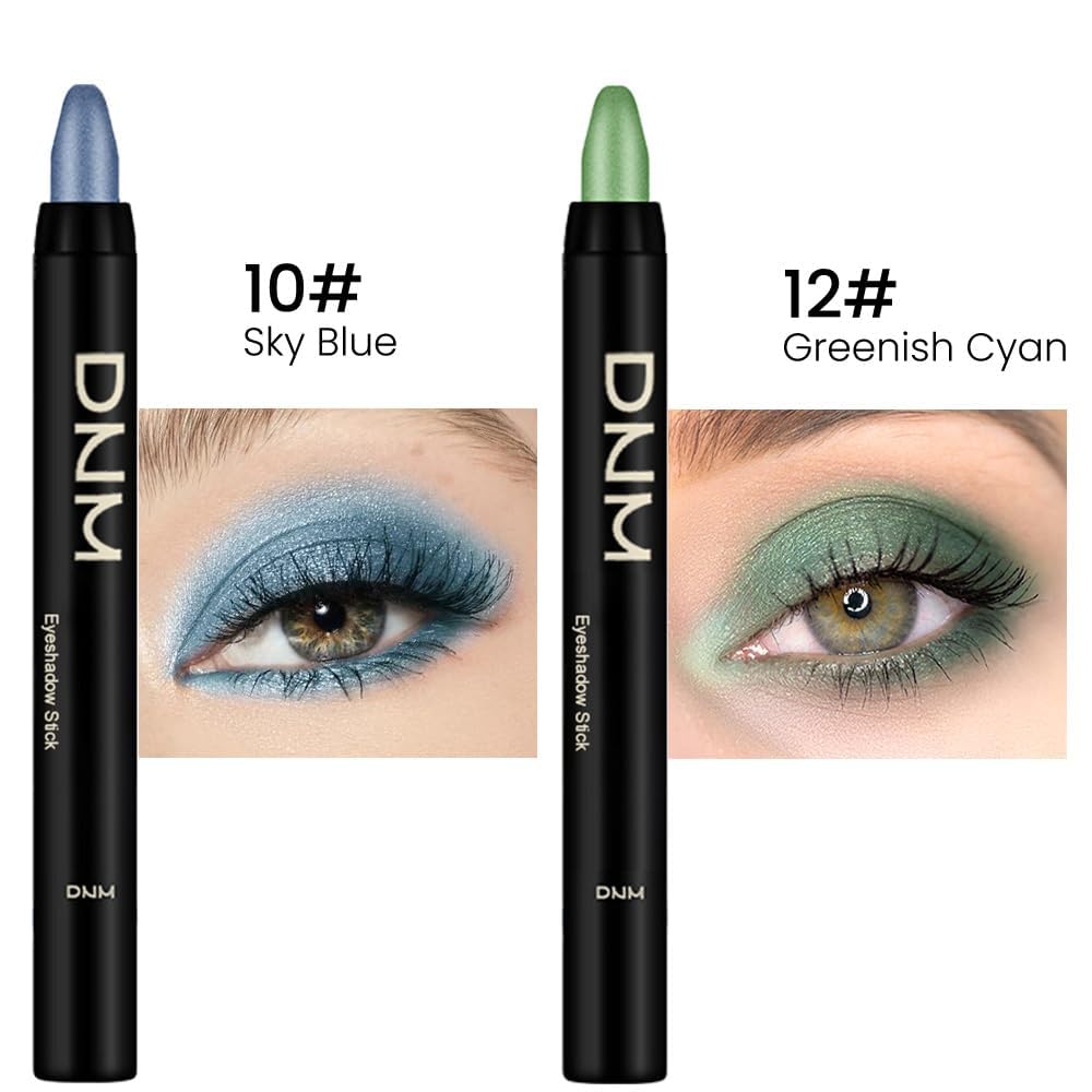 evpct 2Pcs Cream Eyeshadow Sticks Set for Eyes Sky Blue & Greenish Cyan Shimmer Eye Crayon Shadow Brightener Stick Pencil Pen Bulk sombras en crema para ojos 10+12
