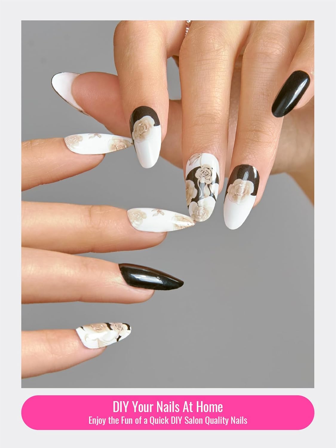 Semi Cured Gel Nail Strips, 30 pcs Gel Nail Wraps, Easy to Apply, Salon-Quality, 2 Weeks Long Lasting (Noir Gold Petal Party)