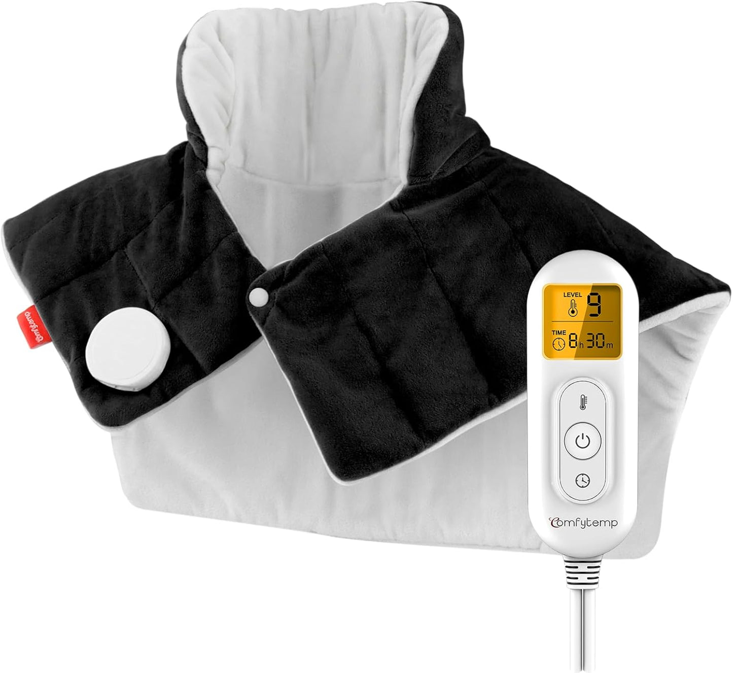 Comfytemp Heating Pad for Neck and Shoulders and Back, Weighted Electric Heat Pad for Pain Relief, 2.6lb Large Heated Wrap, 9 Heat Levels, 11 Auto-Off, Gifts for Women Men Dad, Black