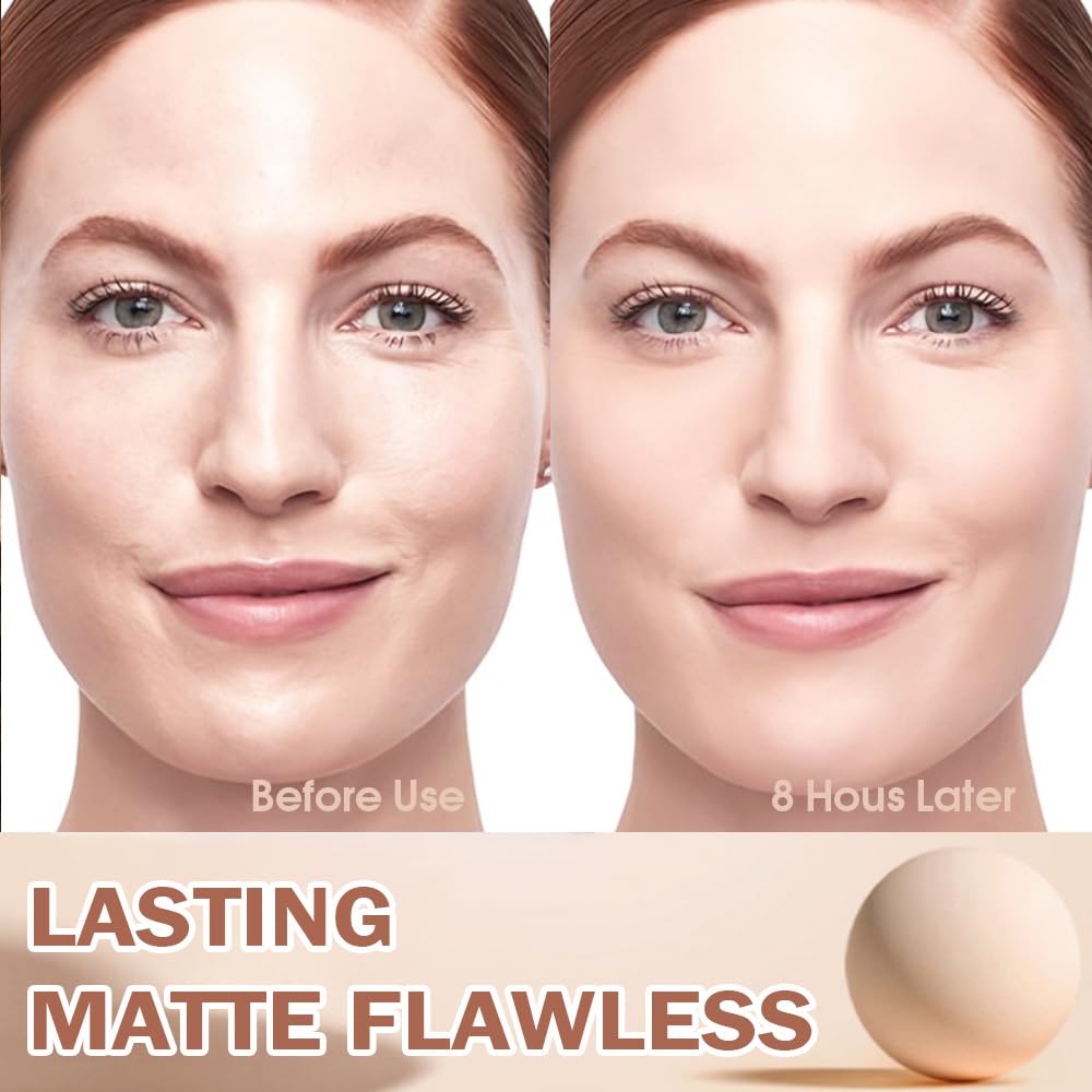 Oil Control Matte Perfection Face Powder Compact For Women, Matte Smooth Flawless Setting Powder Makeup, Polvo Compacto De Maquillaje, Waterproof Long Lasting, 0.35Oz (20 Ivory, 1)