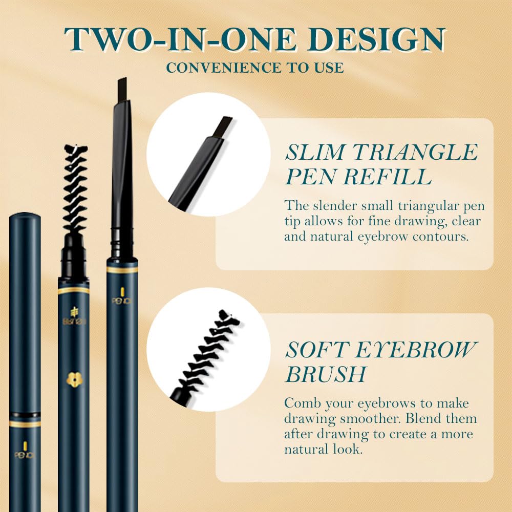 5 Pcs Waterproof Professional Makeup Micro Brow Pencil, Black Brow Kit with Eyebrow Brush, Ultra-Fine Mechanical Pencil, Eyebrow Pencils for Women, (C01#Black, 5Pcs)