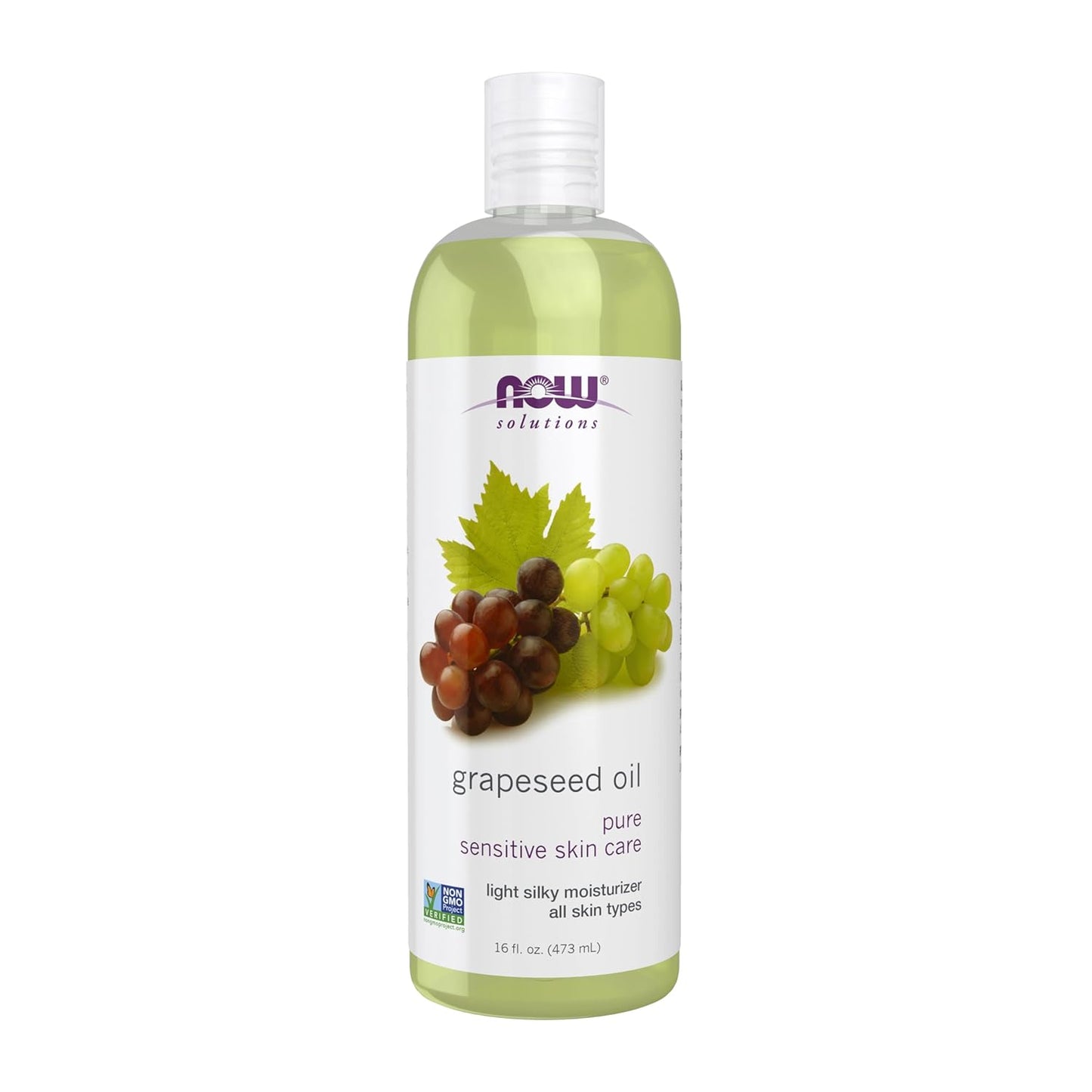 NOW Foods Solutions, Grapeseed Oil, Skin Care for Sensitive Skin, Light Silky Moisturizer for All Skin Types, 16-Ounce