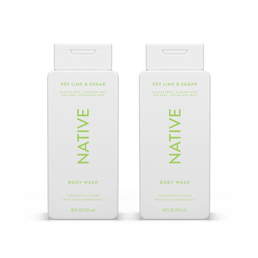 Native Body Wash Contains Naturally Derived Ingredients | For Women & Men, Sulfate, Paraben, & Dye Free Leaving Skin Soft and Hydrating | Key Lime & Sugar 18 oz - 2 Pk