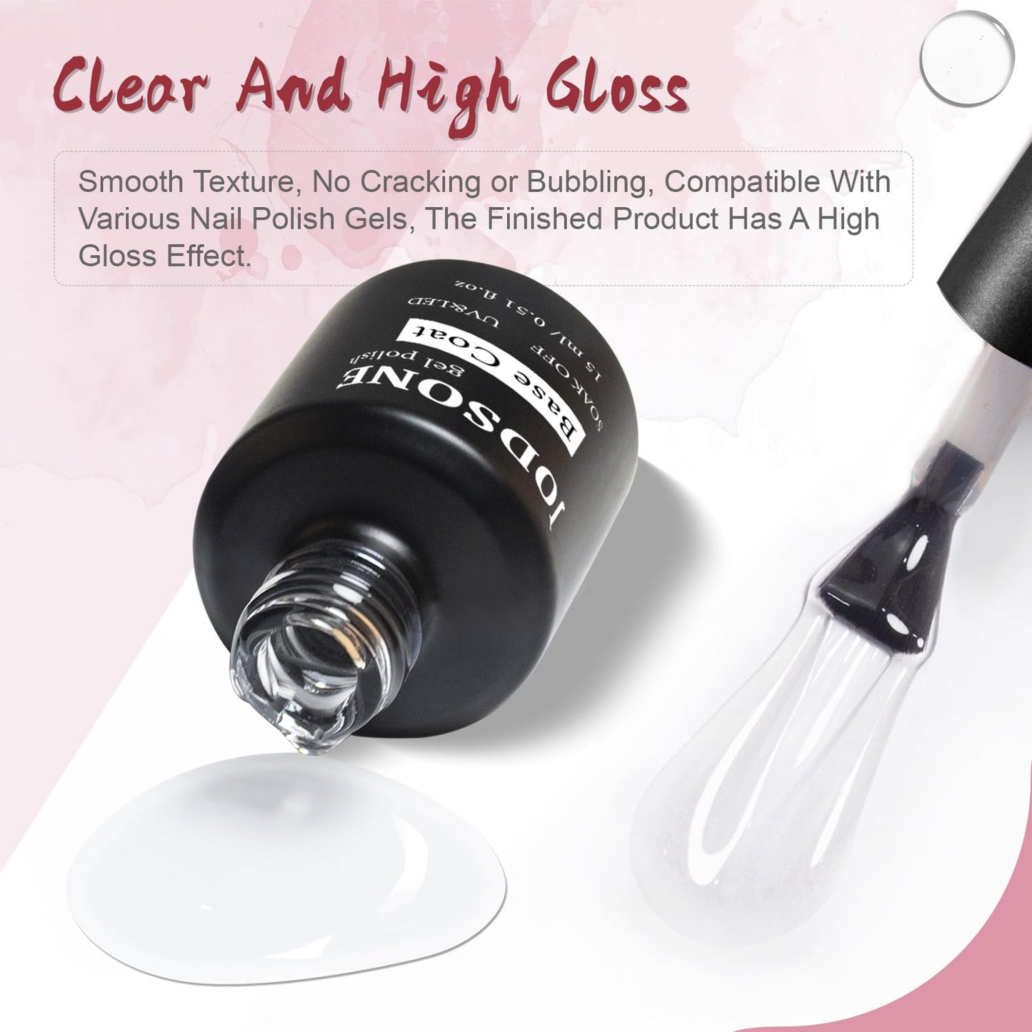 JODSONE 2 Bottles of Top Coat Base Coat Set No Wipe Foundation Combination Bright Surface At Home DIY Nail Salon Girl Gift