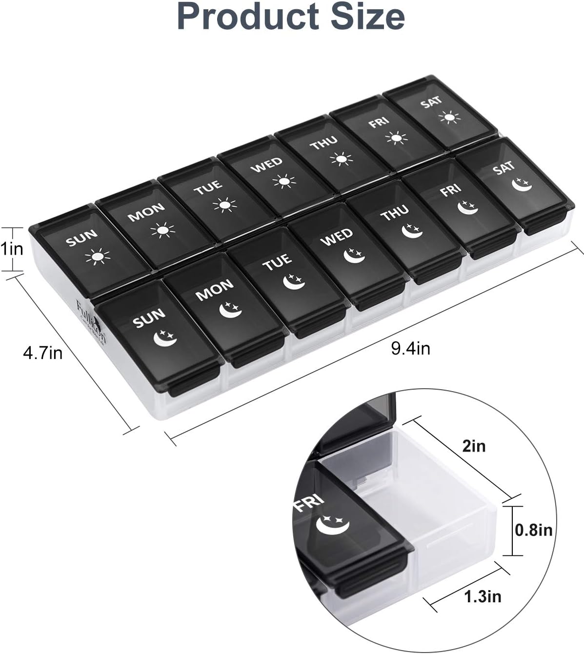 XL Weekly Pill Organizer 2 Times a Day, Fullicon Extra Large Daily Pill Cases Oversized AM PM Pill Box Twice a Day for Vitamin/Fish Oil/Pills/Supplements