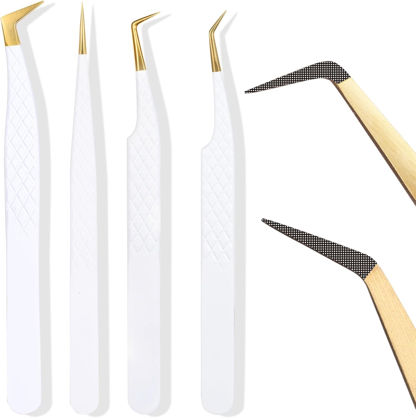 Fiber Tip Lash Tweezers For Eyelash Extension 4 Pcs Tweezers Professional Artist Tech Work Kit Tools,Best Volume Eyelash Lashes Extensions Precision Supplies Volume Boot 90 45 Degree(White)