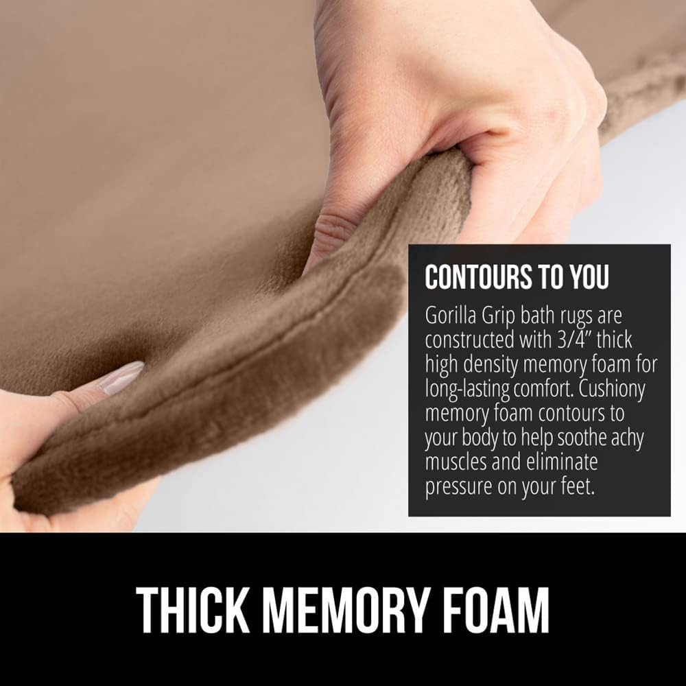 GORILLA GRIP Memory Foam Bath Mat, Soft Absorbent Velvet Bathroom Mats, Durable Dots on Underside, Machine Washable Bathmat, Carpet Rug Room Decor for Shower Tub Floor RV, 42x24 Rugs, Taupe