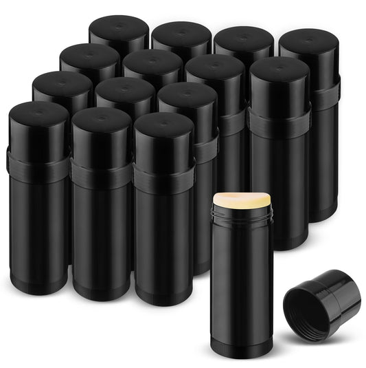 15 Pack 2 oz/60ml Plastic Deodorant Containers,Empty Round Twist-Up Solid Stick Tube Container for Homemade Deodorant,Shaving Soap Stick,Heel Lip Balm,Solid Lotion Bars-Top Filling,Black