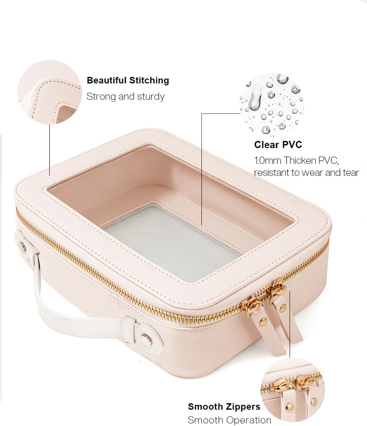 Travel Clear Makeup Bag Set, TSA Approved Cosmetic Bag Case with Zipper Portable Makeup Pouch Toiletry Bag Women Traveling Cosmetic Organizer Storage Bag Car Organizer Car Essentials for Women