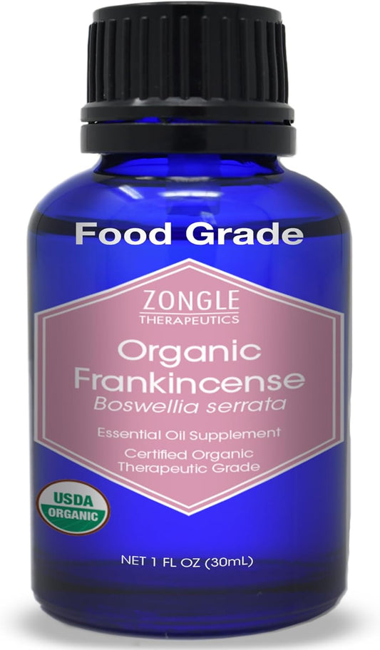 Organic, Frankincense Essential Oil, Food Grade, for Face – 100% Pure, Frankincense, Resin, Oil, Boswellia Serrata, Edible, by Zongle Therapeutics, 1 OZ