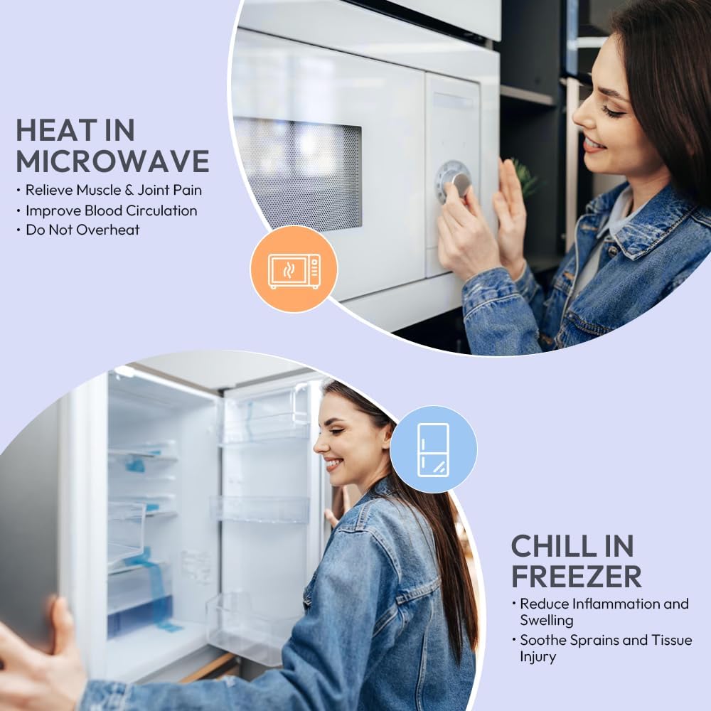 Microwavable Heat Pad for Neck and Shoulders, Weighted Microwave Moist Heating Wrap for Pain Relief Sore Muscle Stress Tension, Heated Wrap with Aromatherapy, Hot & Cold Compress, Purple