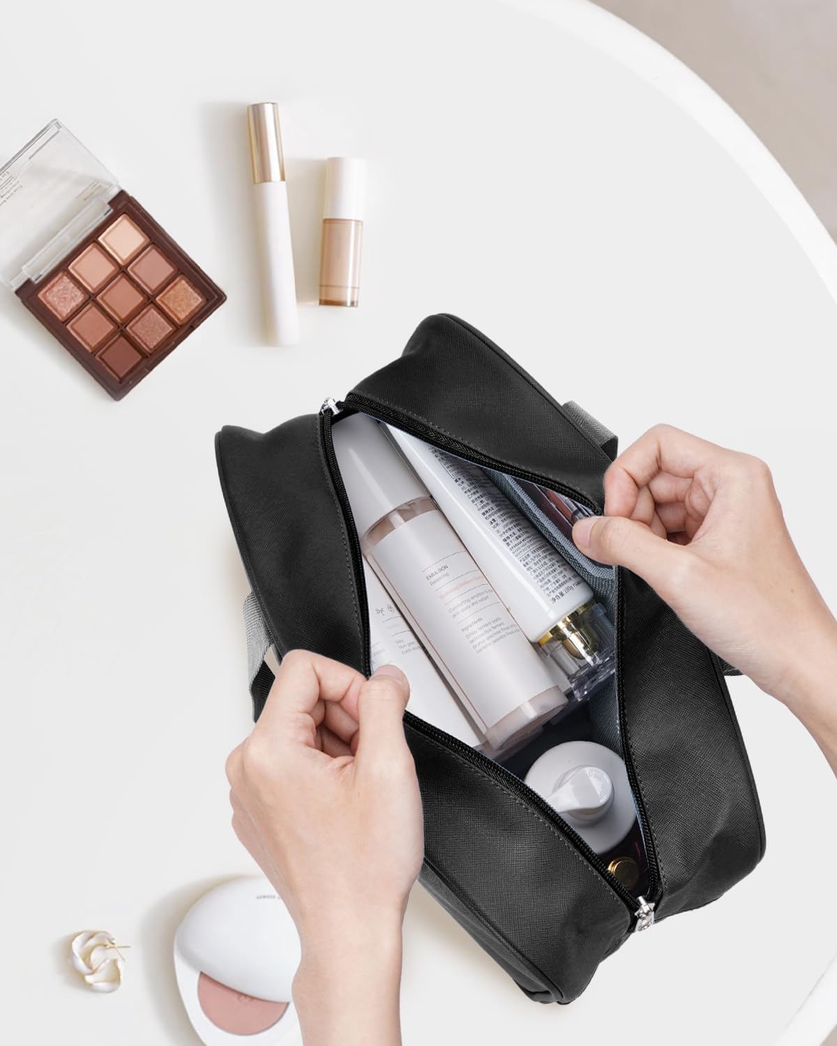 Full Size Toiletry Bag Women Large Cosmetic Bag Travel Makeup Bag Organizer Medicine Bag for Toiletries Essentials Accessories (Large, Black)