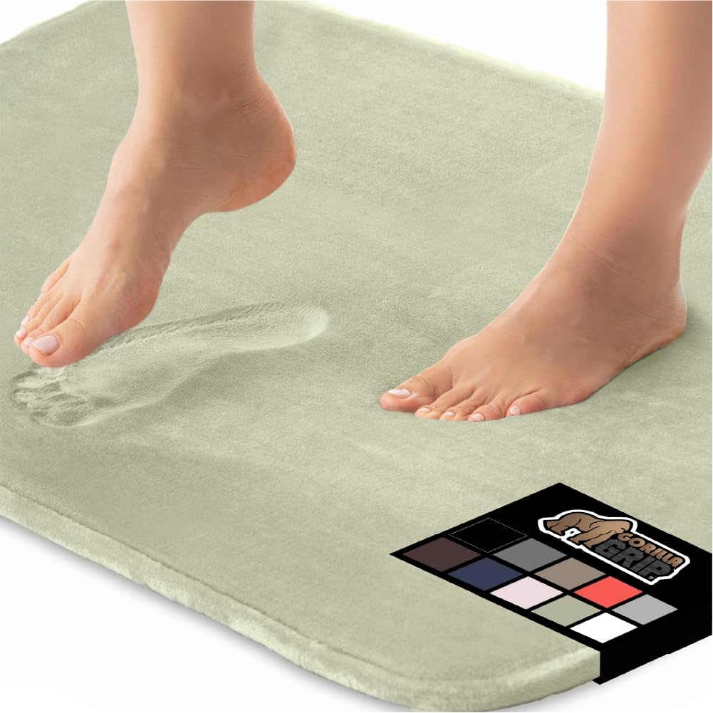 GORILLA GRIP Memory Foam Bath Mat, Soft Absorbent Velvet Bathroom Mats, Durable Dots on Underside, Machine Washable Bathmat, Carpet Rug Room Decor for Shower Tub Floor RV, 48x24 Rugs, Sage