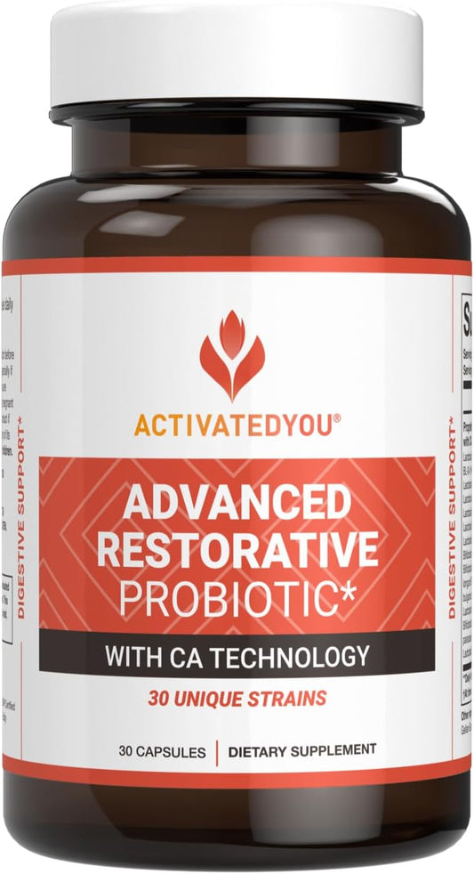 ACTIVATEDYOU Advanced Restorative Probiotic for Daily Use- 30 Strain Digestive Gut Health & Immune Function Support- Acidophilus Supplement for Radiant-Looking Skin (30 Capsules)