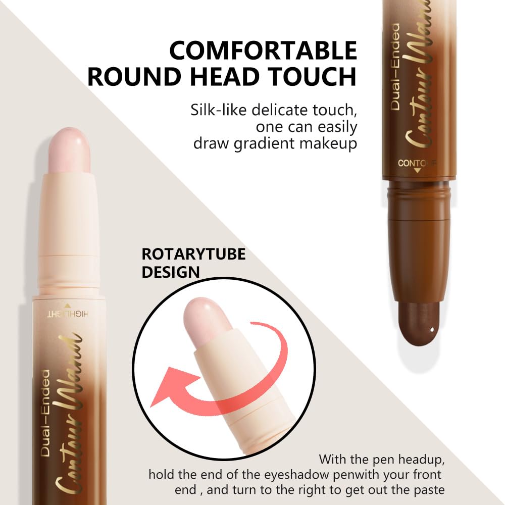 evpct Darker Nude & Light Pink Cream Contour Stick Face Body Makeup Dual Ended, no Transfer Waterproof 2 in 1 Cream Concealer Stick Contouring Makeup, Nose Contour Bronzer Sticks Face Highlighter
