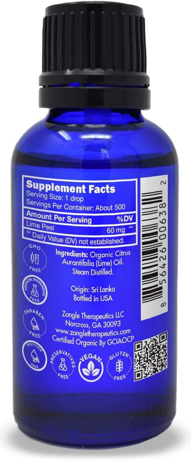 Organic, Lime Essential Oil, Food Grade, for Cooking – 100% Pure, Lime Oil, by Zongle Therapeutics, 1 OZ