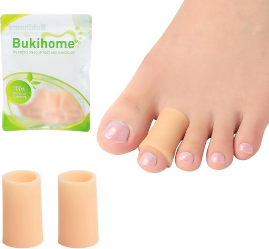 Bukihome Silicone Toe Protectors – 14 Pack Silicone Toe Sleeve for Hammer Toes, Corns, Calluses, Blisters – Soft Gel Protector Toe Cushions for Pain Relief (Beige, Small)