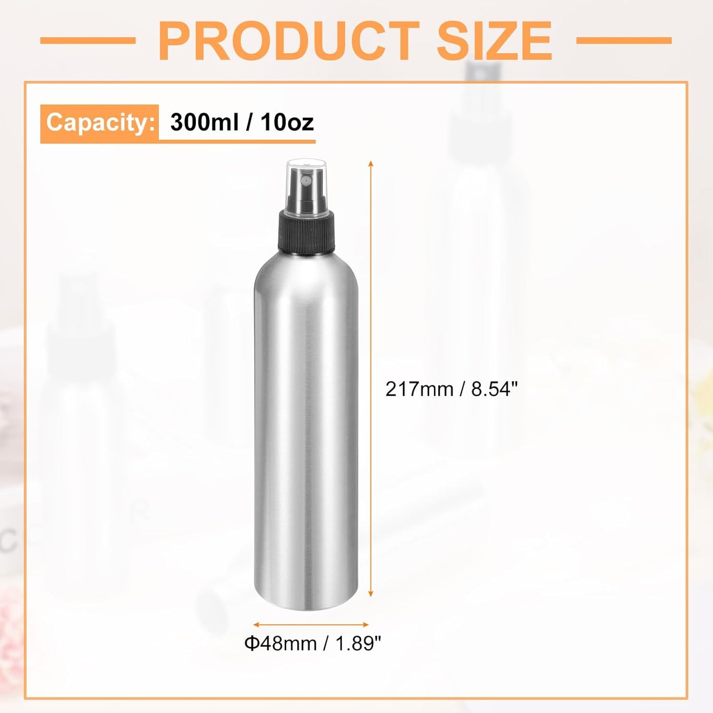 HARFINGTON Aluminum Fine Mist Spray Bottles 300ml/10oz Metal Small Liquid Alcohol Refillable Travel Container with Black Plastic Nozzle Cap for Perfume Skincare Cosmetic Storage Bottle