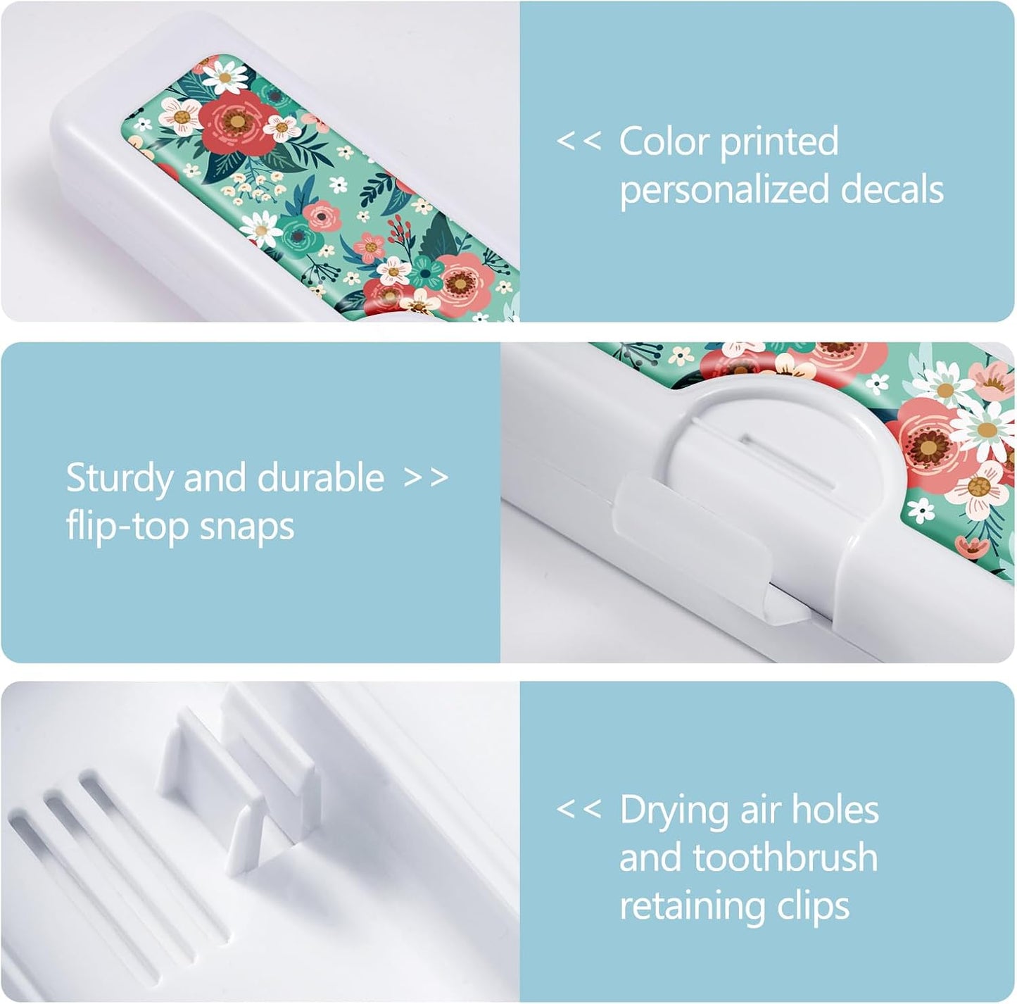 Toothbrush Travel Case - Colorful Pattern, Holder and Covers for Toothbrushes, Includes Tongue Scraper Case