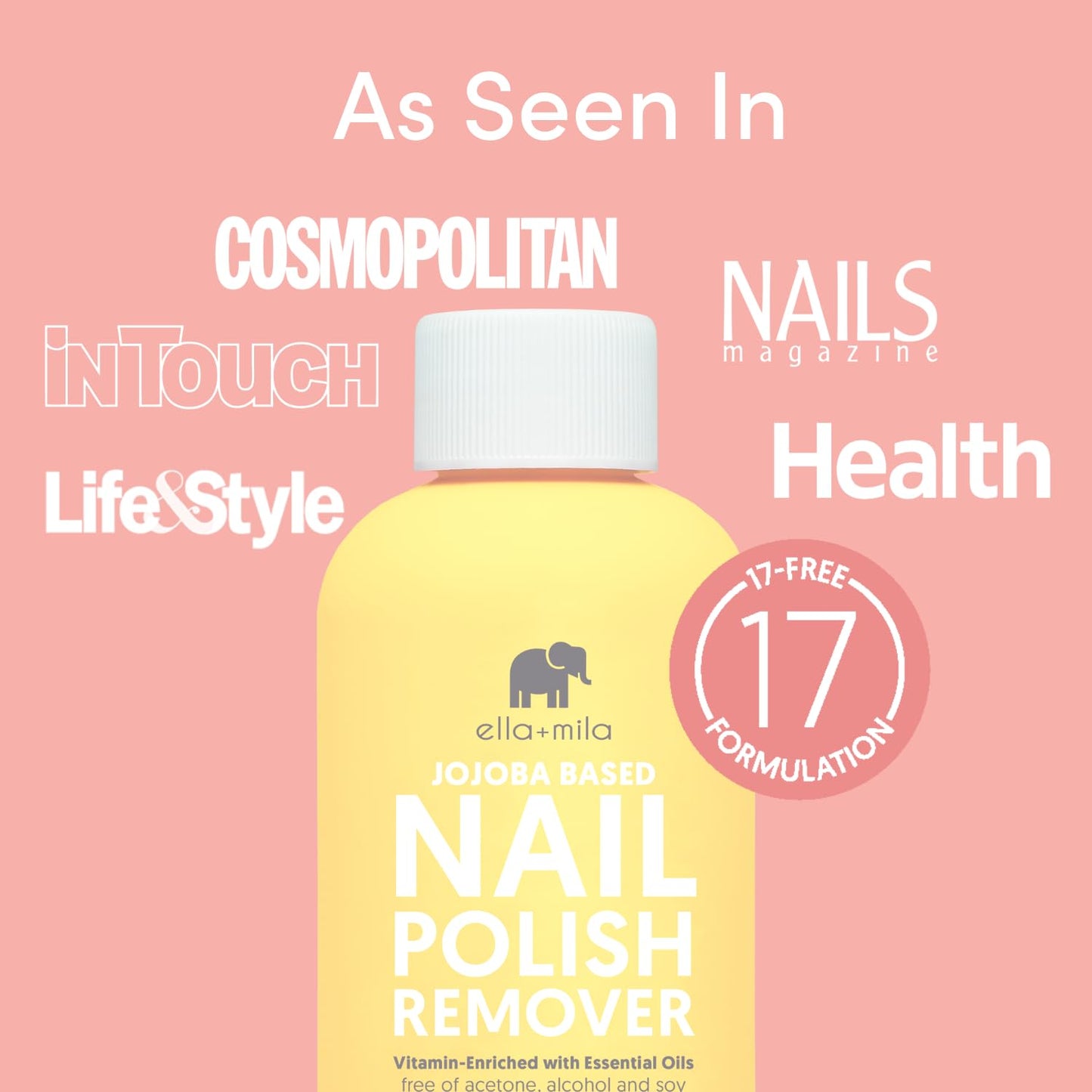 ella+mila Jojoba Nail Polish Remover Non-Acetone Nail Polish Remover - Non-Toxic Fingernail Polish Remover - Enriched With Jojoba oil & Vitamins (4 fl oz) Yellow