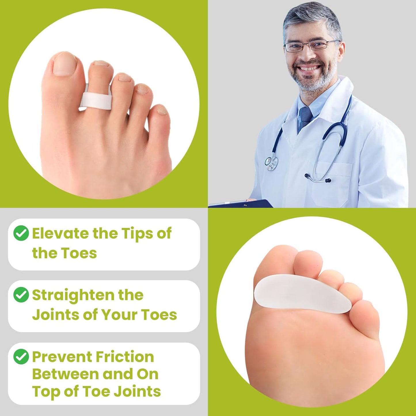 Bukihome Hammertoe Corrector Gel Toe Straighteners - 12 pcs Support Crest for Women & Men - Realign Bent, Crooked, Curled, Claw, Hammer Toes - White,Multi-Size