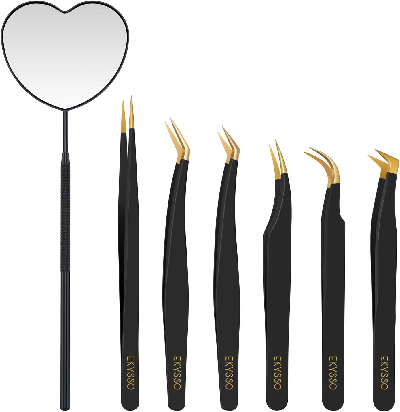 7 Pack Lash Tweezers Set for Eyelash Extensions, High Precision Eyelash Tweezers for Classic & Mega Volume Lashes