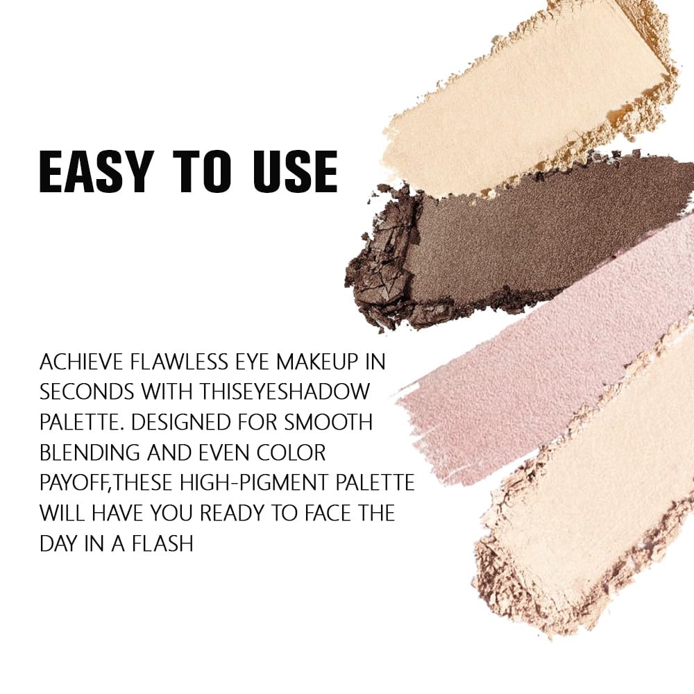 4 Colors Beige Nude Brown Pink Yellow Eye Shadow Powder Palette Makeup, Neutral Travel Matte Shimmer Creme QuadsEyeshadow Palette for Women Highly Pigmented Waterproof, paleta de sombras de ojos 01