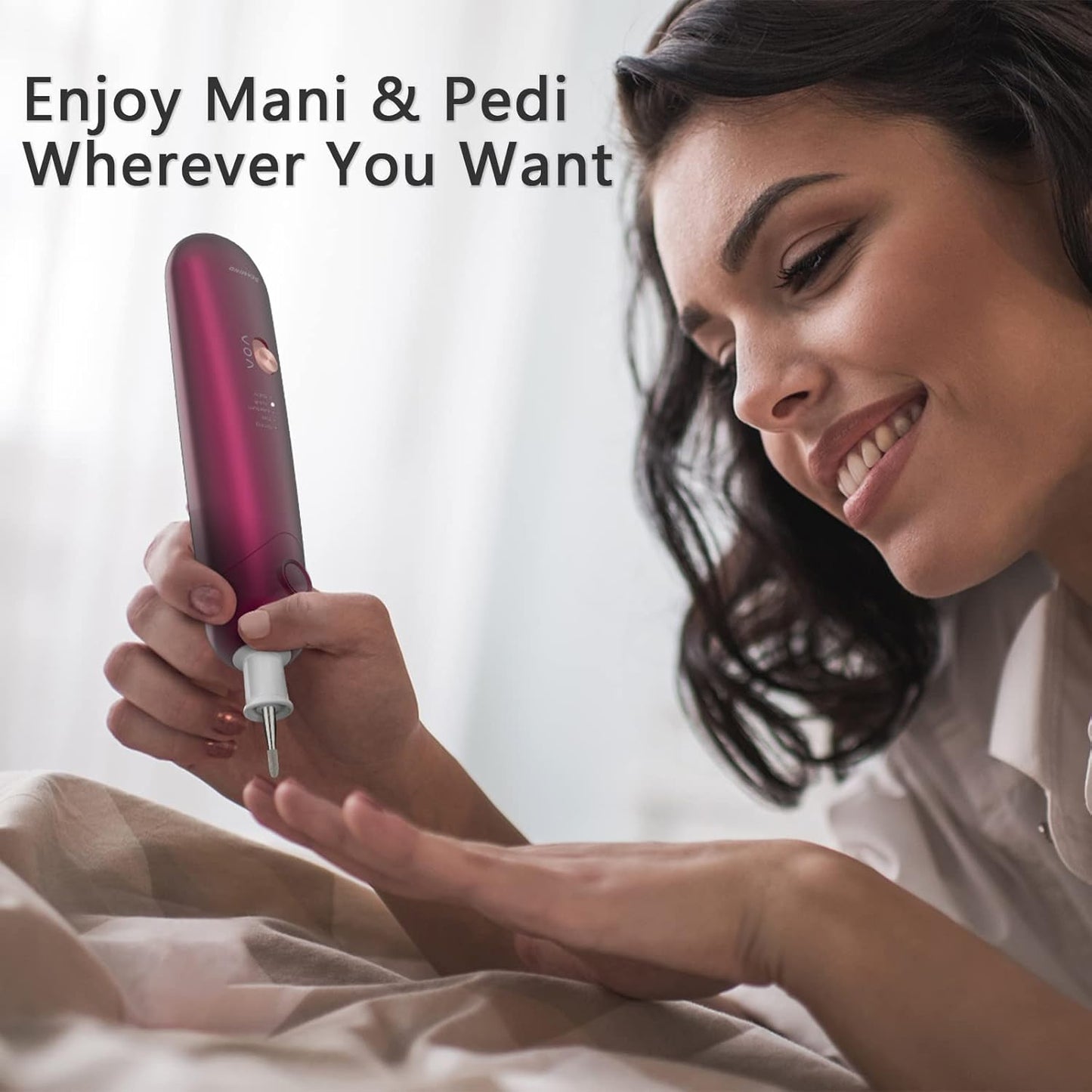 Professional Manicure Pedicure Set - Cordless Electric Foot Nail Care Trimmer Buffer Tools - 5 Speeds, Rechargeable, Thick Nails (Red)