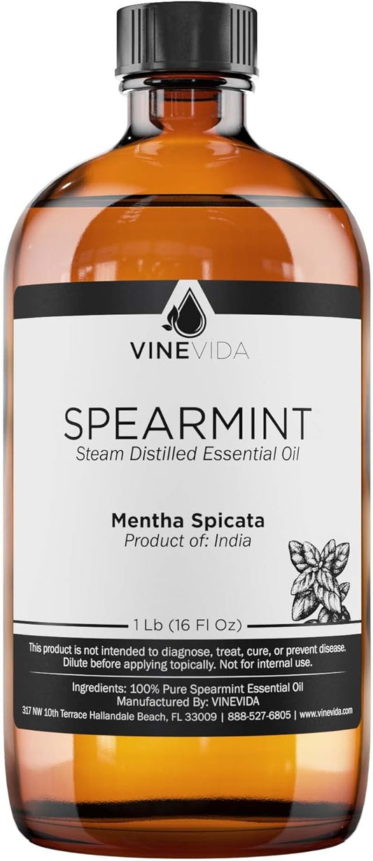 VINEVIDA Spearmint Essential Oil - 16 oz - Undiluted - DIY Candle Scents - Bulk for Soap Making & Skin Safe