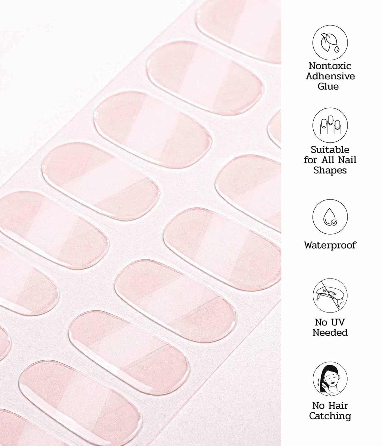 Nail Polish Strips - 22 Pcs Salon Quality Gel Nail Stickers - Long Lasting Wraps (Single Lip Kiss Pink)