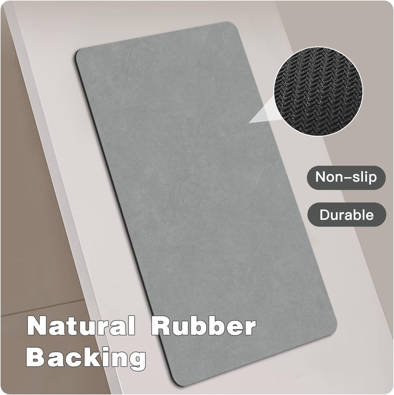 Bathroom Mat Quick Dry, Bathroom Rugs Non Slip Washable Thin Absorbent Bath Mat Fits Under Door Bathroom Floor Mat Perfect for Bath, Shower, or Sink 24"x48" Light Grey