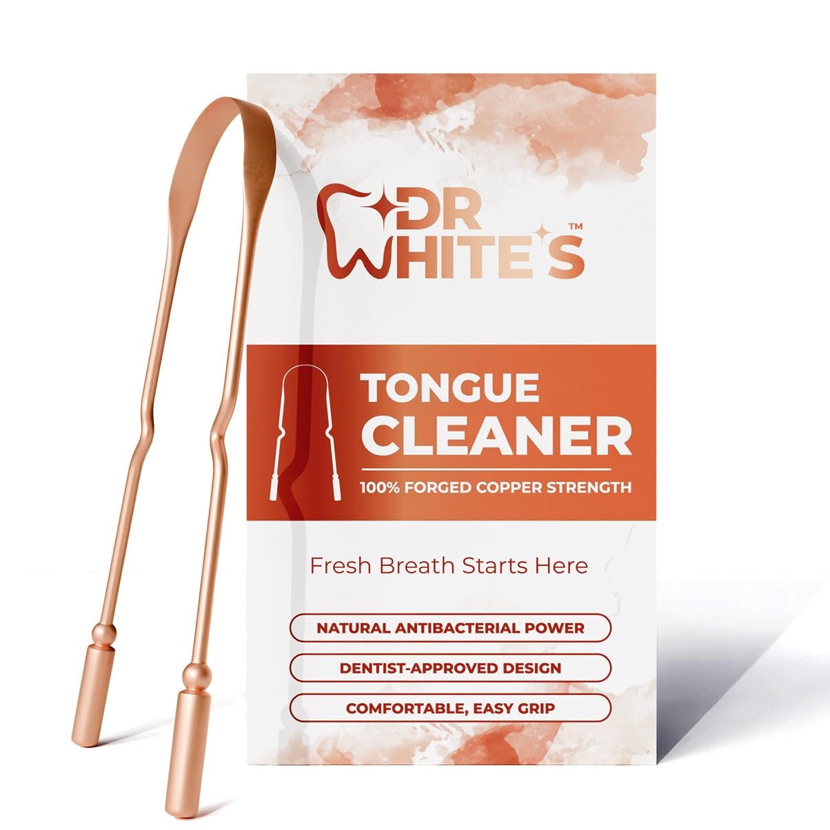 Dr. White’s Copper Tongue Scraper – Dentist-Designed Tongue Cleaner Tool for Fresh Breath, Dual-Grip, Rust-Resistant, Built to Last – 100% Forged Copper, For Adults & Kids