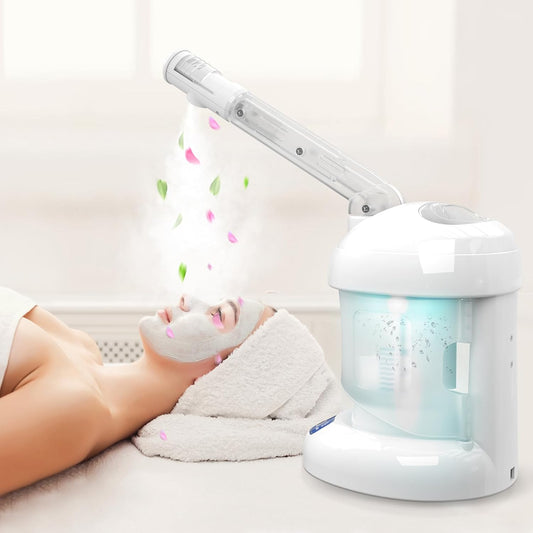 Nisperos Nano Ionic Facial Steamer - 360° Rotatable Sprayer - 40 Minutes Warm Mist - Humidifier - Professional Face Steamer for Facial Deep Cleaning (White)