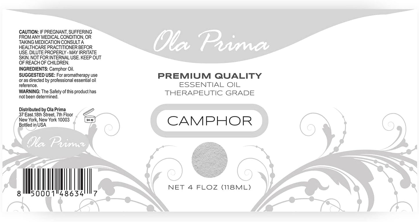 Ola Prima Oil of Youth Camphor Essential Oil - Therapeutic Grade for Aromatherapy, Diffuser, Lymphatic Massage, Hair, Skin - Dropper - 4 fl Ounce