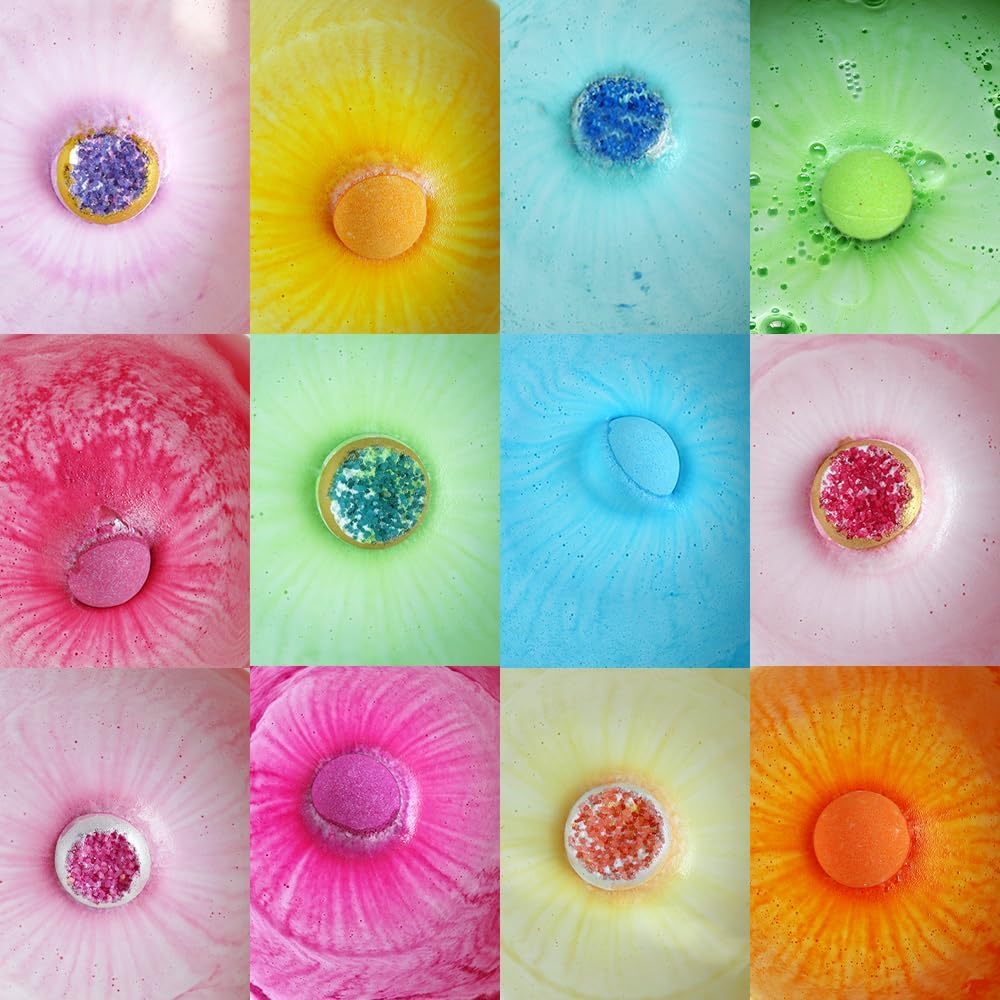 KAV Bath Bombs Set of 12 for Women — Natural Geode Bathbombs for Girls, Tweens | Organic Bath Bomb Giftset with Various Scents and Colors | Moisturizing Spa Fizzies — Essential Oil Infused Gift-Ready