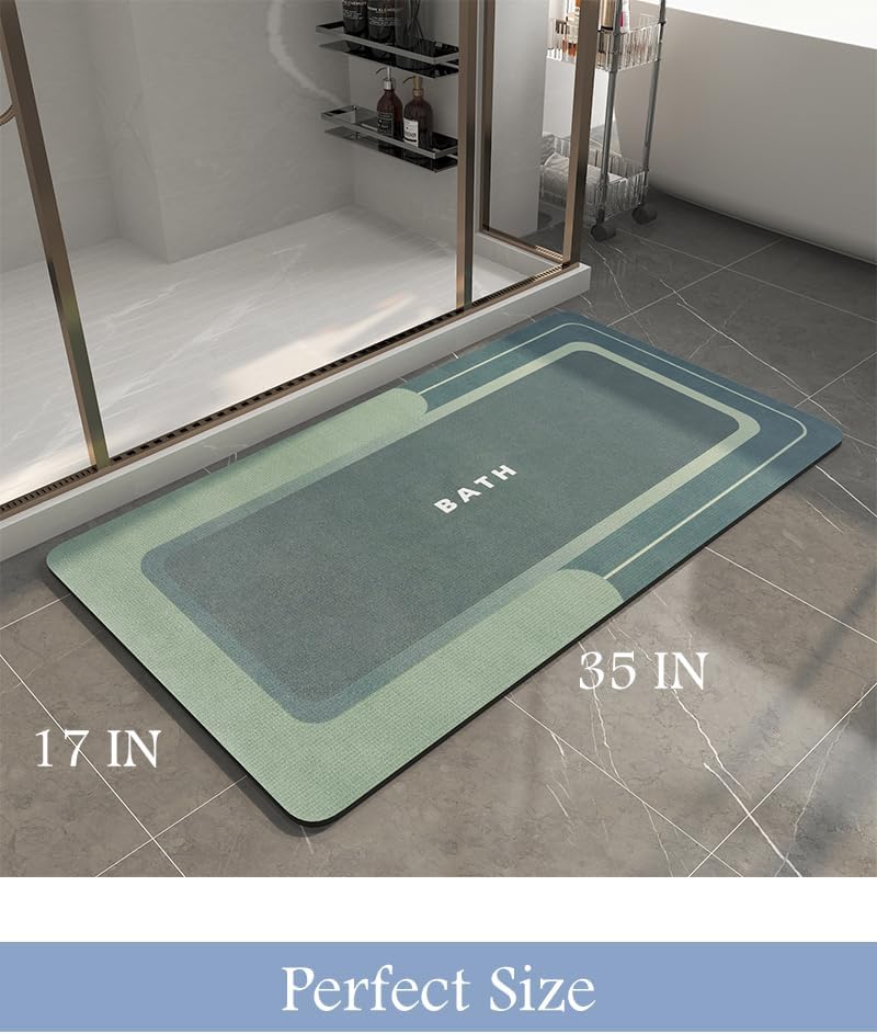 MontVoo-Bath Mat-Bathroom Mat Rug Non Slip Super Absorbent Stain Resistant Quick Dry Thin Bathroom Rug-Bath Mats for Bathroom Floor Bathtub Vanity-Bathmat Bath Rug Easy Care 17"x35" Green