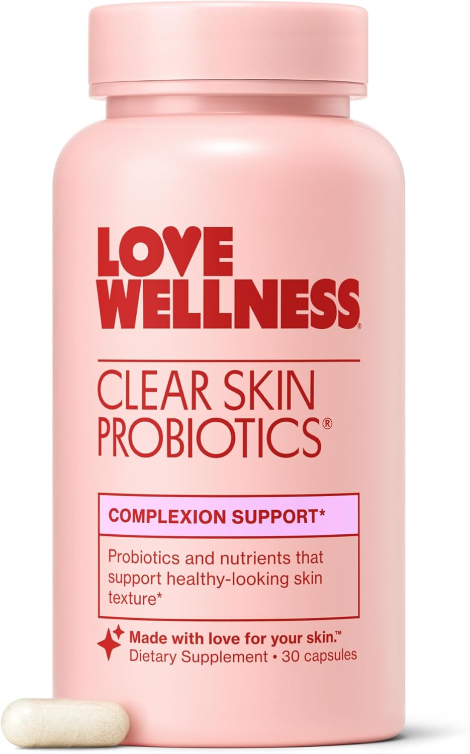 Love Wellness Clear Skin Probiotic | Clear Up Hormonal Acne Pimples, Redness & Pore Minimizer | Skin Care with Zinc, Bifidobacterium Longum & Chaste Tree Fruit Extract | Acne Treatment | 30 Count