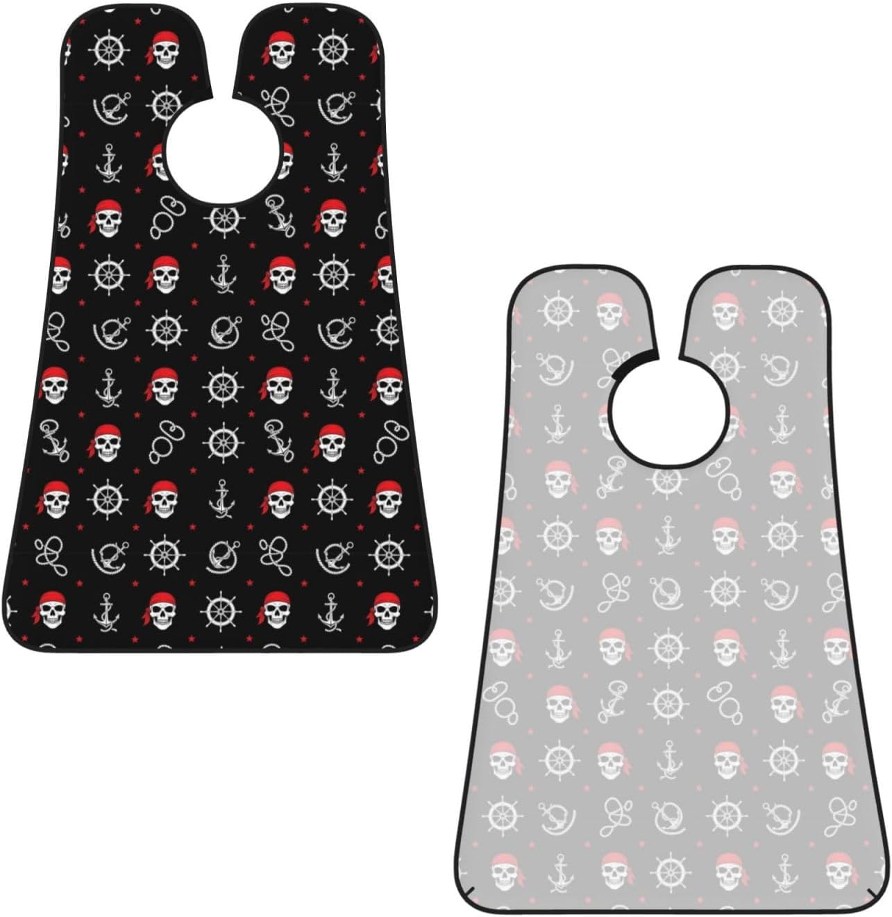 No-Slip Shaving Bib, Beard Grooming Apron with Strong Suction Cups, Nautical Anchor Pirate Skulls Crossbones