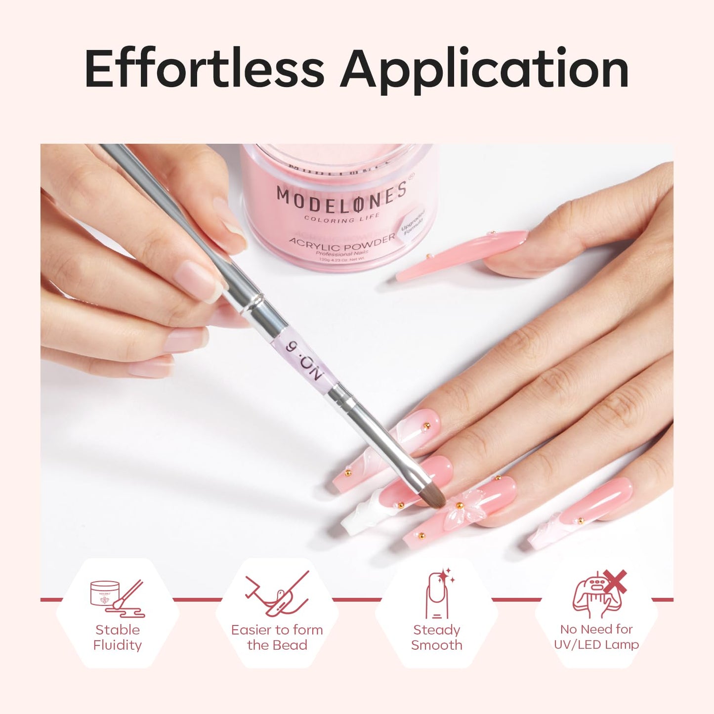 Modelones Acrylic Powder, 4.23oz Upgraded Cover Pink Nail Acrylic Powder for Nail Art 3D Carving French Nails Extensions, Non-Yellowing, Gifts for Women