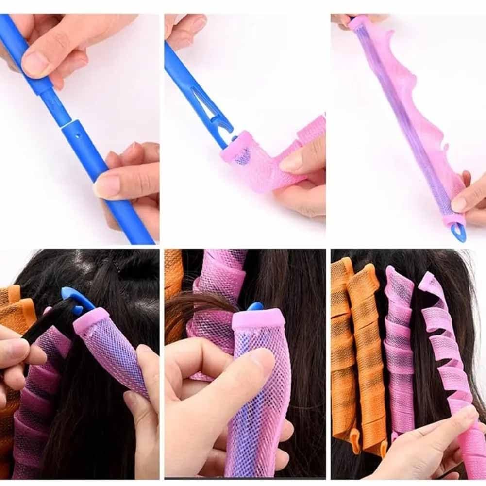 Heatless Hair Curling Set Magic No Heat Spiral Hair Curls Portable DIY Rollers Styling Kit Durable Beauty Makeup(20pcs*21.7in)