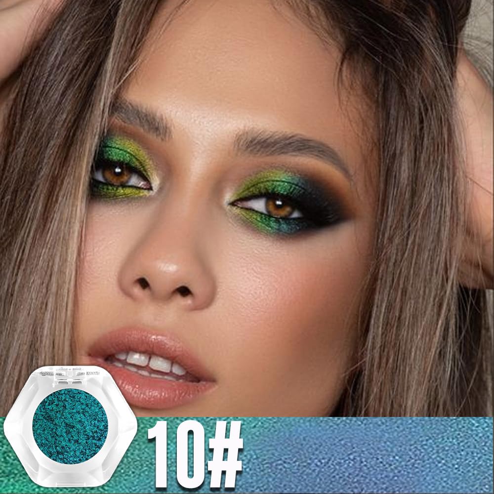 evpct Green Teal Shimmery Eyeshadow Palette, Teal Glitter Loose High Pigment Shimmer Metallic Rainbow Eyeshadow Makeup Pallet, Green Holographic Multichrome Eyes Highlighter 10#