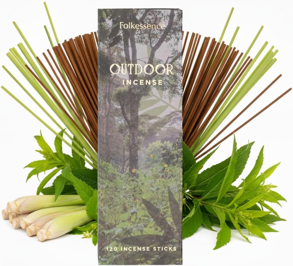 Folkulture Citronella Incense Sticks | Pack of 120 Long 12” Citronella & Lemongrass Incense Sticks | Slow Burn, Non Toxic, Organic |for Patios, Gardens, Camping, BBQs & Outdoor Gatherings