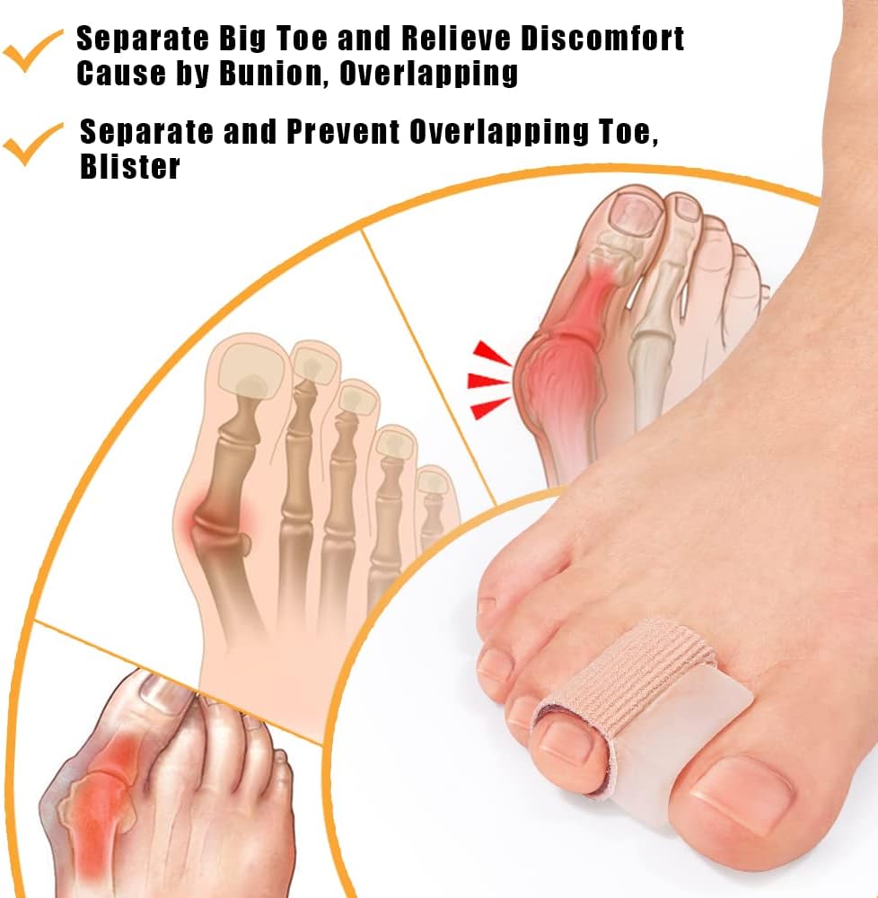 Povihome 8 Pack Gel Toe Spacer Separators, Bunion Corrector for Overlapping Toe with Soft Gel Lining for Hallux & Bunion Pain Relief (3 Pack of Large Size+ 2 Pack of Medium +3 Pack of Small)